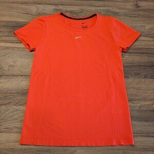 Nike High Viz Shirt Women Large Orange Dri-Fit ADV Slim Center Swoosh Mesh Tee